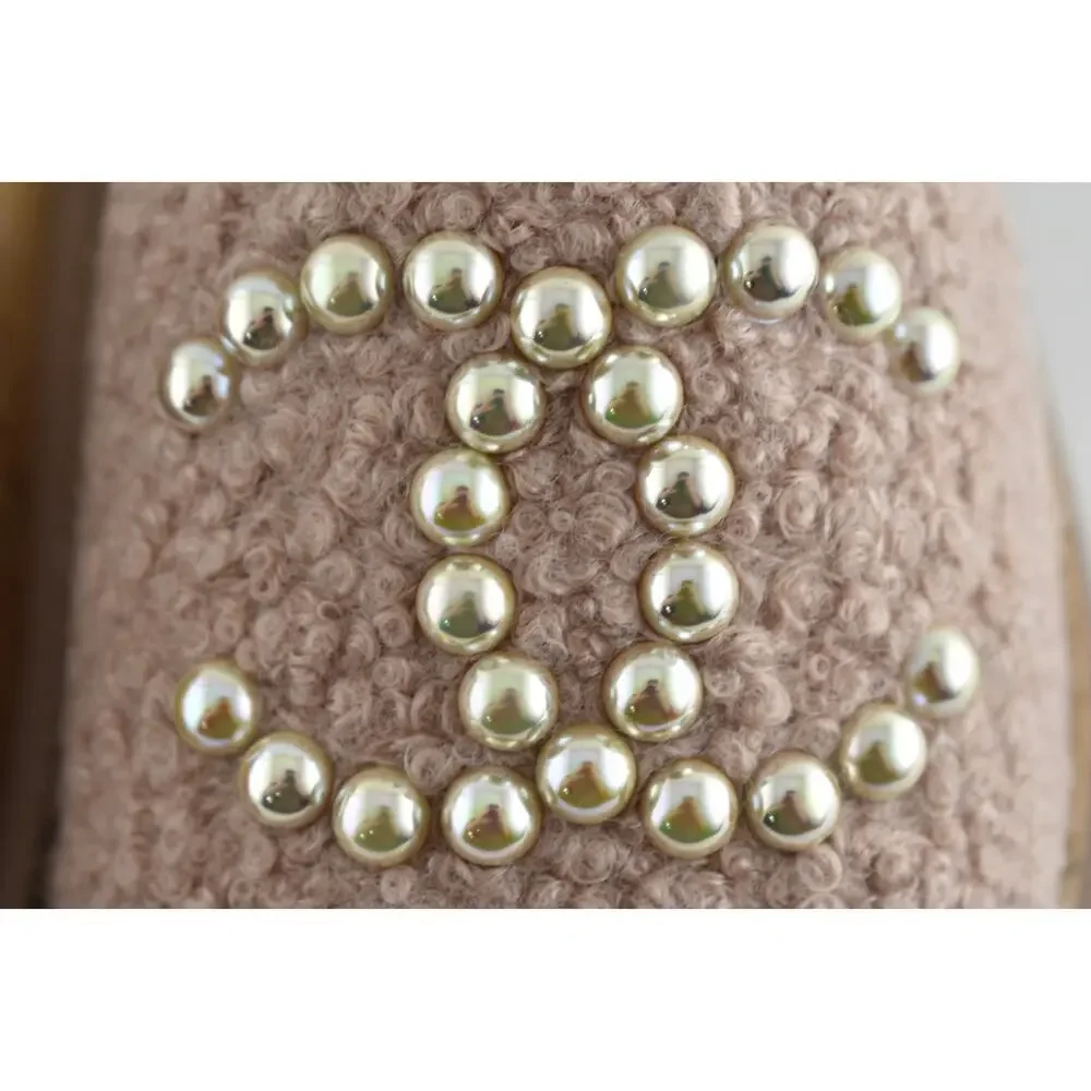 Chanel 24S Pink Fabric Pearl CC Logo Cork Mules Slide Sandal Flip Flop Flat 37